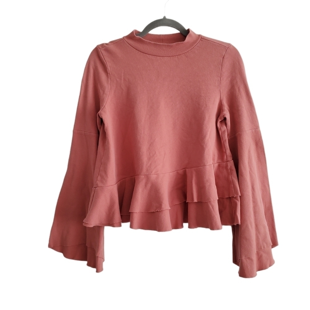 BP Ruffle Flare Sleeve Nude Pink Shirtβ Sweater